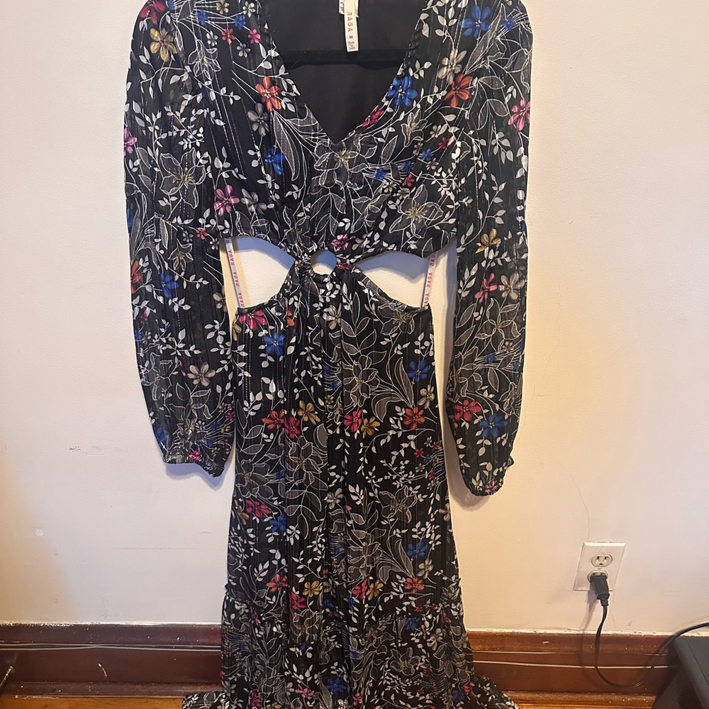 RAGA Black Floral Long Sleeve Dress with Cutout
